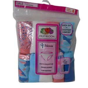 Fruit of The Loom Girl's Tag Free Cotton Bikinis Size 8 Pack of 9 Assorted Color